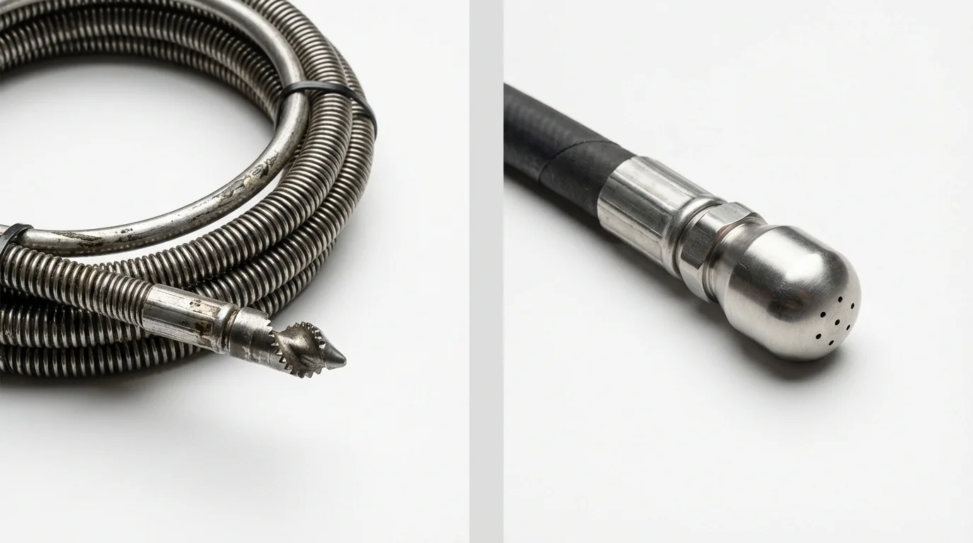Drain snake cable and hydro jetting nozzle used for drain cleaning in Shaw, MS