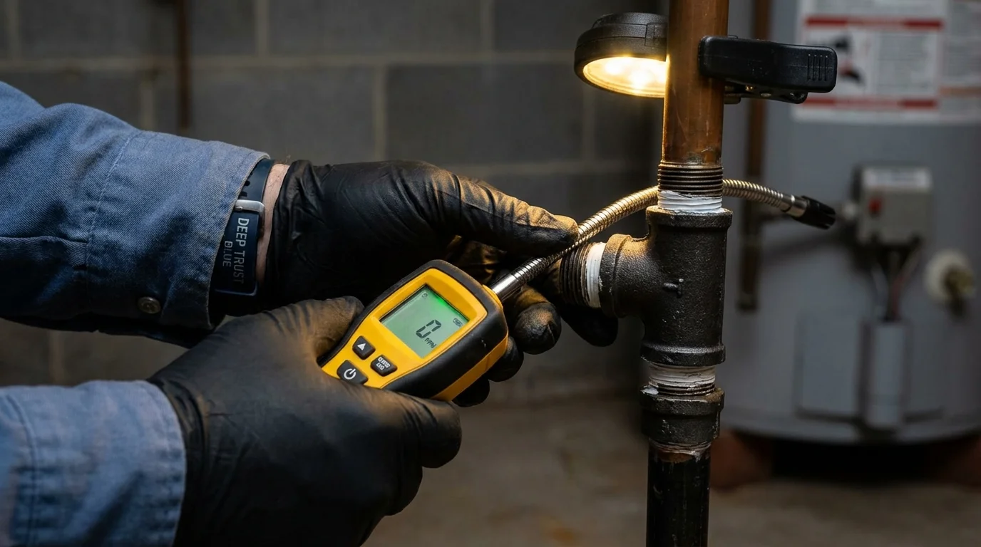 Gas leak detection with electronic sniffer by Johns Plumbing LLC in Shaw