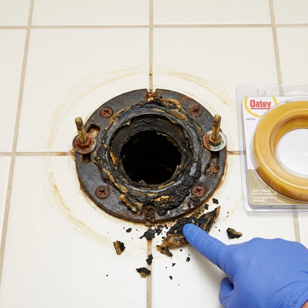Failed wax ring showing water seepage at the base of a toilet in a Shaw, MS home