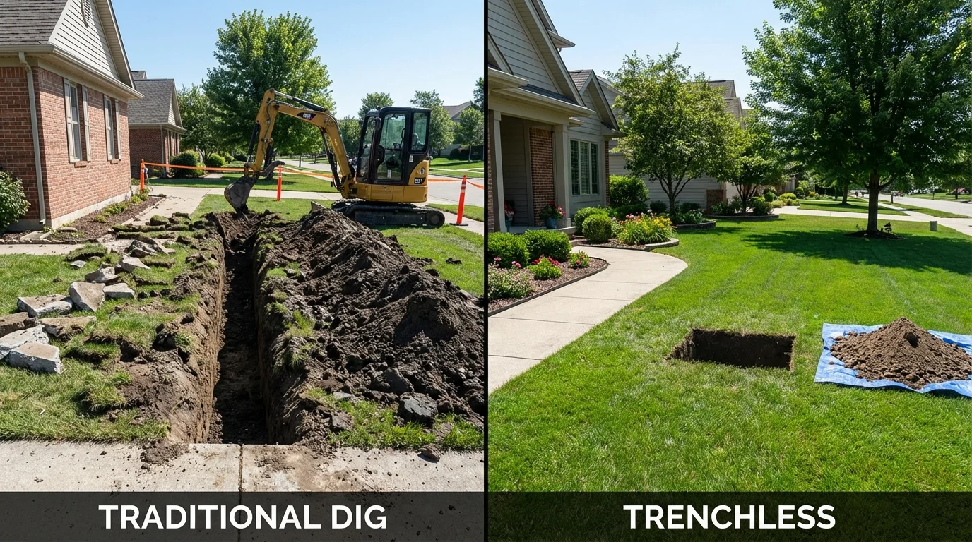 Trenchless sewer repair with minimal yard damage versus traditional excavation in Shaw, MS
